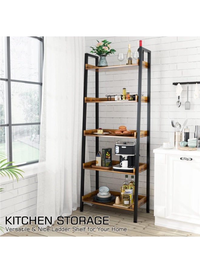  CityRiya-Long رف تخزين من 5 طبقات، رف كتب، خزانة كتب سلم، أرفف مطبخ كبيرة، رف كتب صناعي، رفوف وحدات للمكتب المنزلي، منظم رف تخزين العرض لغرفة النوم، غرفة المعيشة، (بني) - Image 2